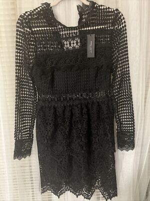 Romeo + Juliet Couture Black Tiered Long Sleeve Lace Dress Sz M 275 S1 |  eBay