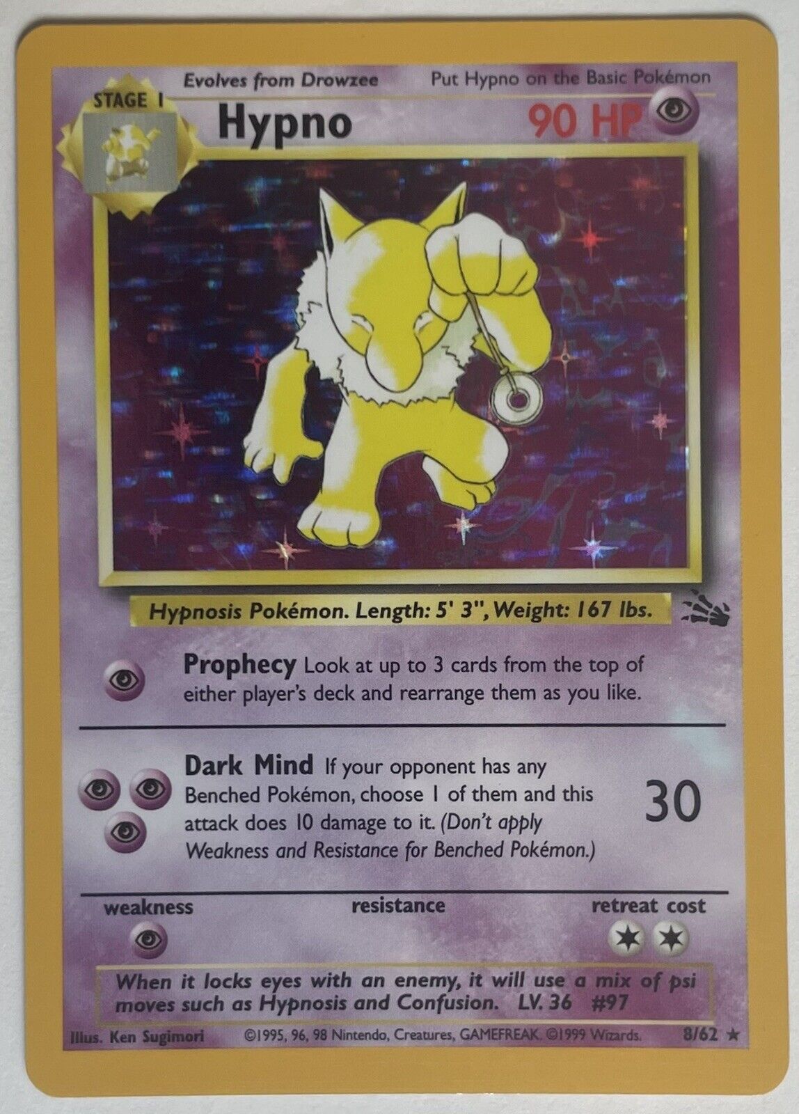 Pokemon TCG Hypno #8/62 Fossil Holo N/MINT OR BETTER