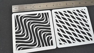 2 Stück Wellen geometrisches Muster Mylar Schablonen Airbrush Farbe hochdetaillierte Textur