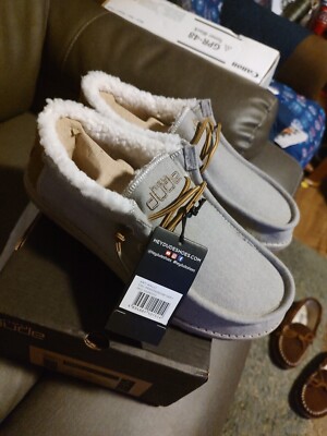 HEYDUDE Mens Wally Grey Herringbone Faux Fur Lined Slip On Loafers Shoes Size 12 Hey Dude Wally Herringbone Grey | Men main image 2