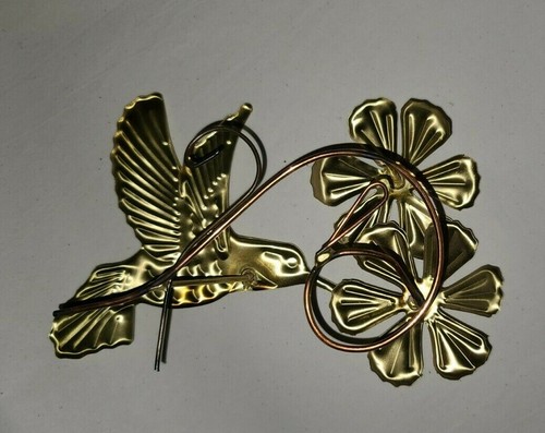 Juego de 3 colibríes de pared arte metal colgante vintage flores latón cobre - Imagen 2 de 8