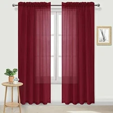 DWCN Red Sheer Curtains Semi Transparent Voile Rod Pocket Curtains for Bedroom