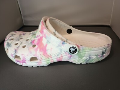 CROCS CLASSIC CLOGS MEN'S 9 WOMEN'S 11 WHITE  TYE DYE/MULTI COLORED NO BOX