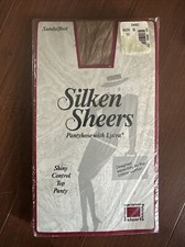 Vtg Sandalfoot Pantyhose Shiny Control Top Silken Sheers Sand- Sz B Marianne