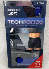 Reebok Men's Boxer Briefs SZ XL 6-Pk Tech Series 6" Inseam Mesh Contour Pouch