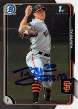 Ty Blach autographed baseball card 2015 Topps Bowman Chrome #6BCP24 Rookie