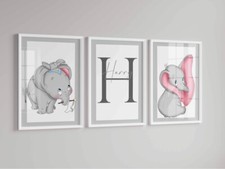 Set of 3 Personalised Dumbo Nursery Decor , Nursery Wall Art , Mickey Prints
