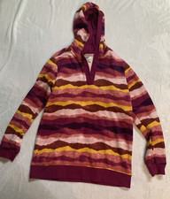 Lands End hoodie Serious Sweats Size M Pink Multicolor Stripe Pullover