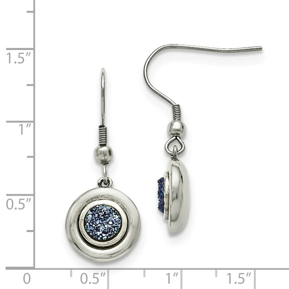 Pendientes de gancho de pastor druzy pulido de acero inoxidable cincel SRE788 Foto 3 de 3