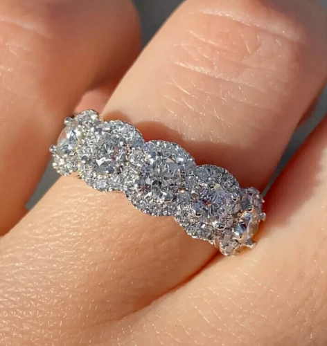 Halo Five Stone Engagement Ring In 925 Silver Plated Ct