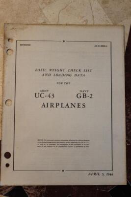 ORIG 1944 AAF BEECH UC-43 STAGGER BASIC WEIGHT CHECK LIST FLIGHT MANUAL HANDBOOK