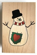 NEW Inkadinkado - HEART SNOWMAN - Wood Mounted Rubber Stamp