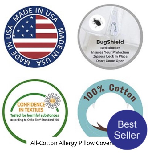 National Allergy All Cotton Dust Mite Bed Bug Barrier Pillow Cover Queen Size - Picture 3 of 5