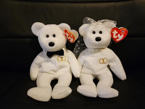Mr & Mrs Ty Beanie Baby Set 2001, Bride and Groom Wedding Bears VTG NWT Cute!