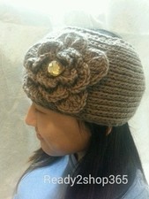 Winter Women Crochet Flower Headband Hairband Headwrap Knit Ear Warmer Brown New
