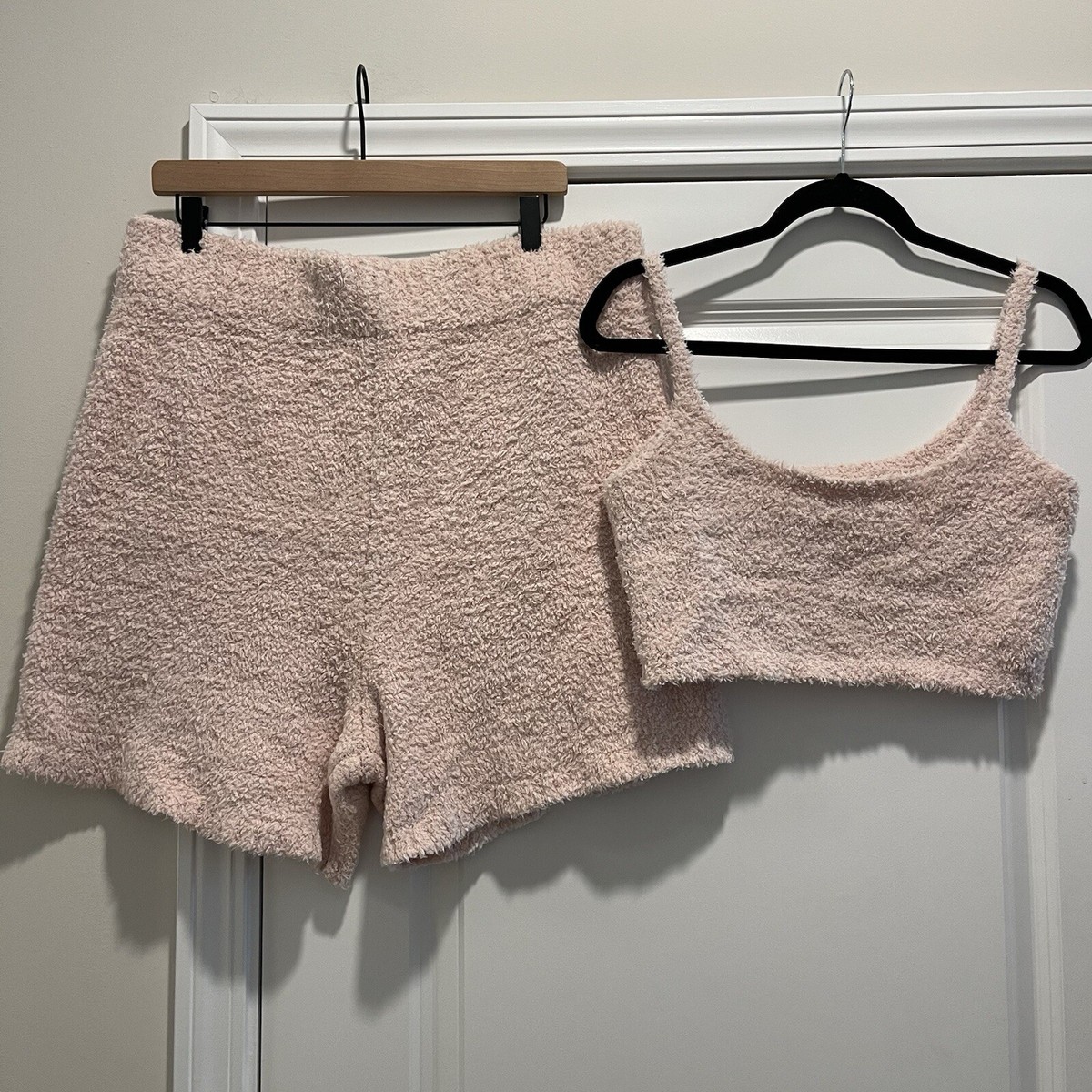 SKIMS Cozy Knit Light Pink Blush Set Shorts Bra Top Women's Size