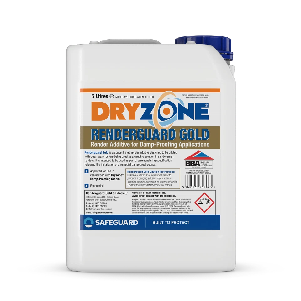 Dryzone Renderguard Gold 5L - Salt Neutraliser Additive for Replastering