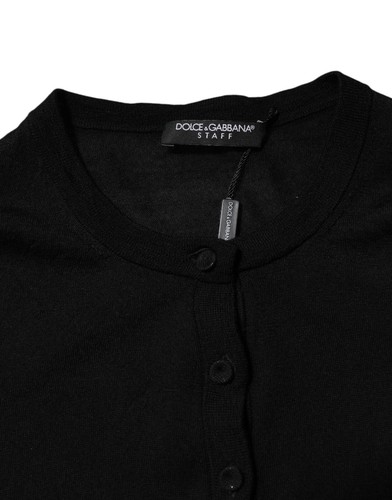 DOLCE & GABBANA Sweater Black Wool Knit Crew Neck Cardigan IT40/US6/S 570usd - Picture 3 of 5