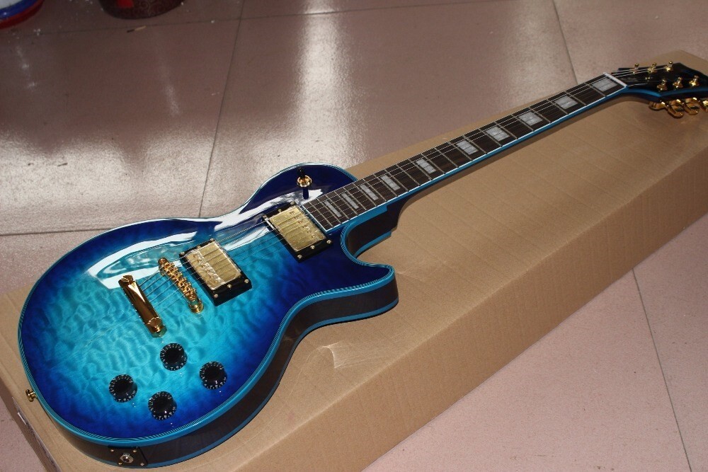 New Custom Blue Electric Guitar Standard Large Flower Veneer (Free