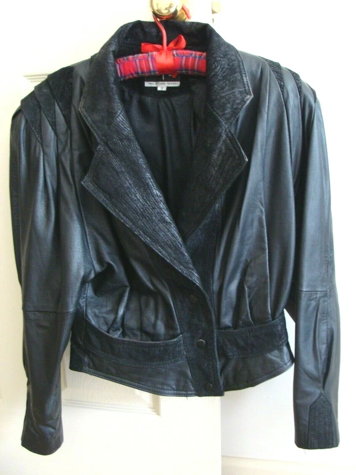 Chaqueta de cuero negra para mujer Global Identity G-III talla pequeña S punk gótica vintage