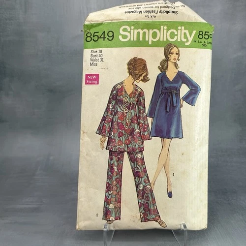 1960's VTG Simplicity Misses' Dress Tunic Pants Pattern 8549 Size 18 Bust 40