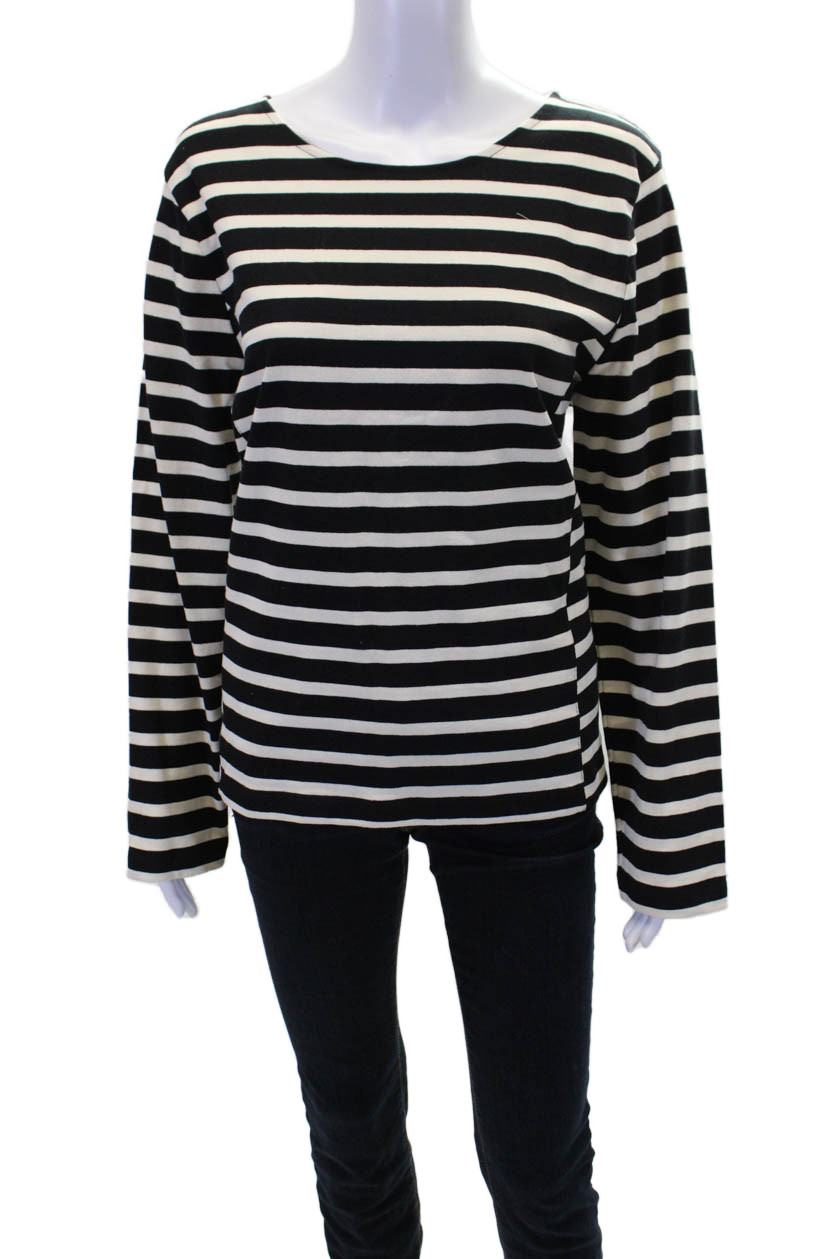J Crew Womens Cotton Striped Zipper Long Sleeve Knit Blouse Top Black Size XLFree Shipping in US $100+ Orders | $6.95 Orders Below