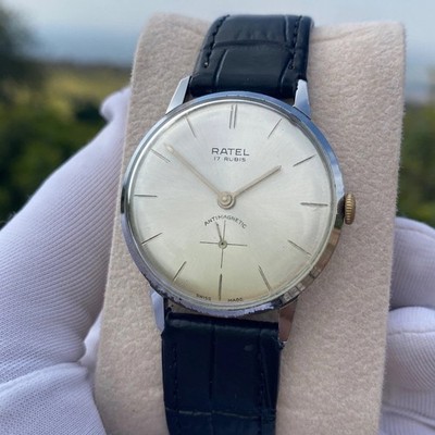 Vintage RATEL Jumbo Watch Men's Swiss Manual Winding Sub Second Silver Dial 1970