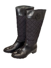 Tory Burch Rowan Quilted Leather Nylon Riding Boots Sz 8.5