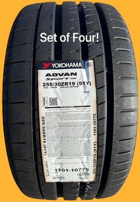 FOUR BRAND NEW 255/30ZR19 (91Y) Yokohama ADVAN Sport V107 Tires 2553019