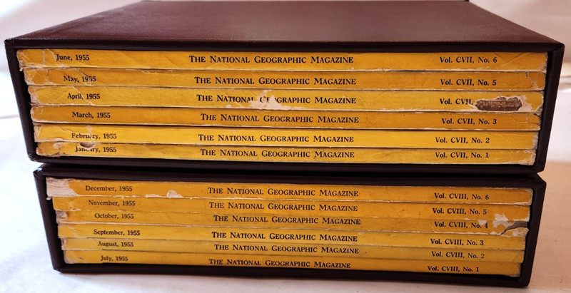 1955 Vintage National Geographic Magazine - 12 Monthly Issues WITH SLIP COVERS