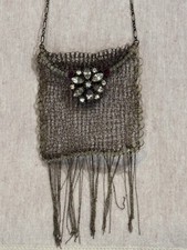 Antique Edwardian Mesh Metal Beaded Flapper Fringe Evening Purse