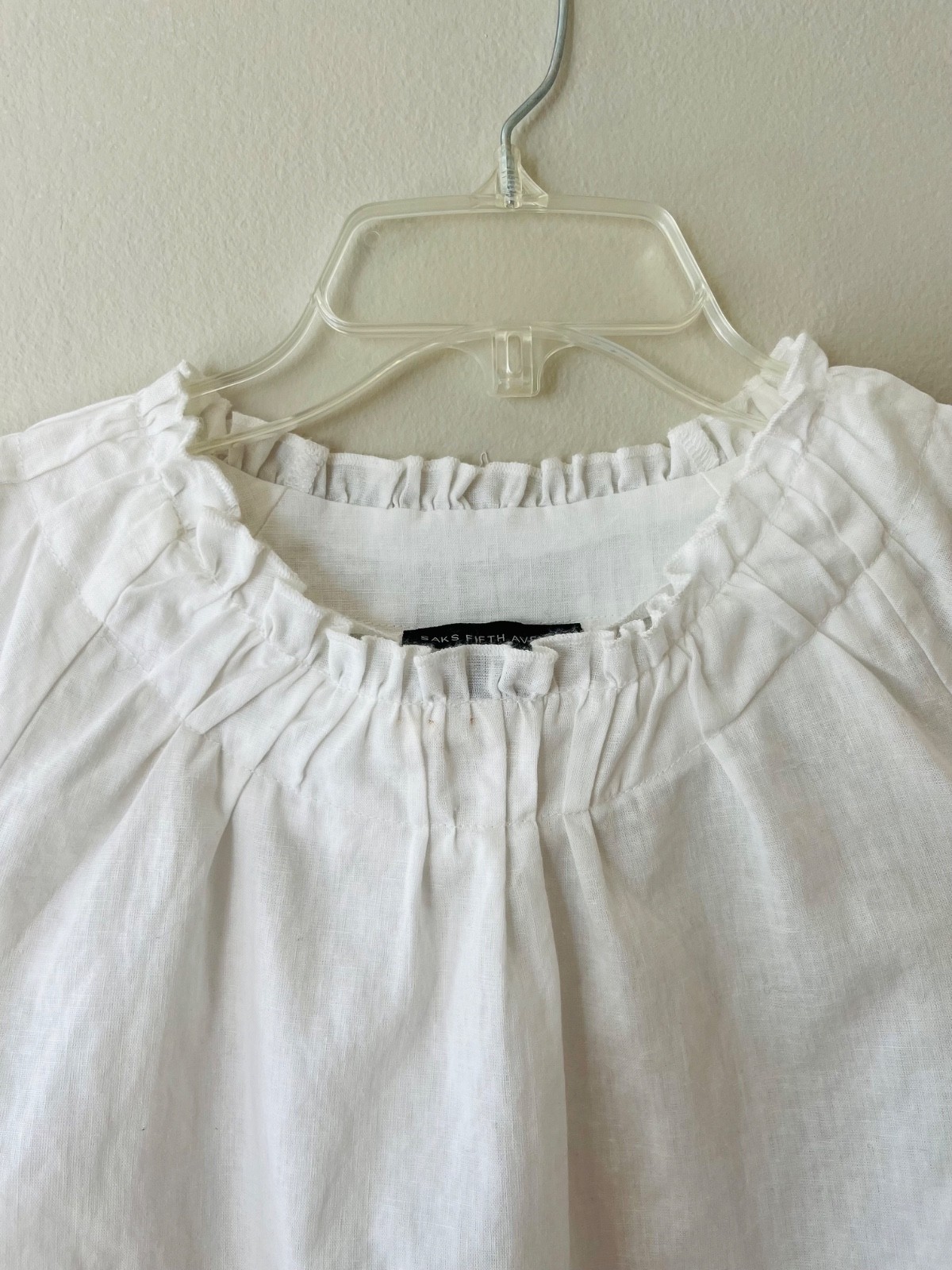 Saks Fifth Avenue Sz S June Puff Sleeve Flare Crop Top Linen Blend Blouse