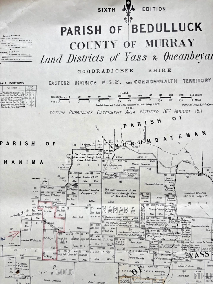 Mapa parroquial vintage de Nueva Gales del Sur - Parroquia de Bedulluck, condado de Murray - Yass Queanbeyan Foto 4 de 4