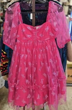 New Medium Smak Parlour Pink Butterfly Layered Dress 4 Layered Skirt 