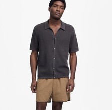 Madewell NWT Open-Stitch Button-Up Sweater Polo Soft Charcoal Size L Casual