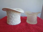 Two Vintage Unmarked Collectible Daisy & Button Top Hats: Milk Glass & Frosted