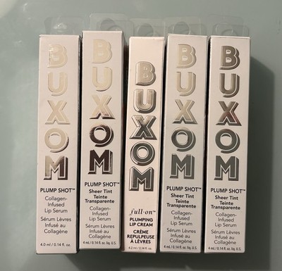 Buxom Plump Shot Lip Serum 5 Shades SHEER Tint 0.14 oz NEW Lot of 5 Collagen