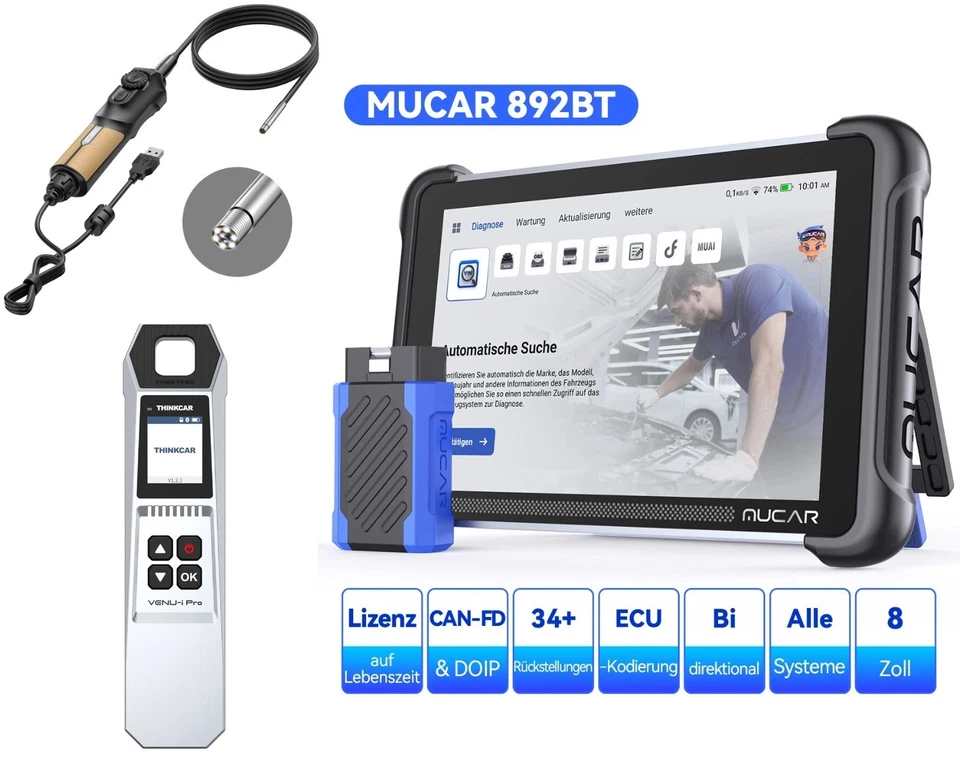 MUCAR 892BT auto OBD2 dispositivo diagnostico tutto il sistema 34 reset MUAI CANFD&DoIP tedesco