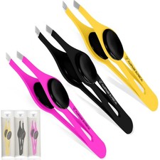 Professional Eyebrow Tweezers Slanted Tip Stainless Steel Black pink yellow
