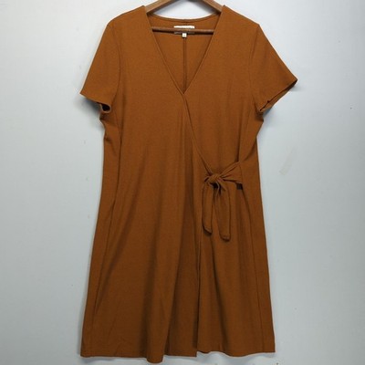 Madewell Texture & Thread Women's Large Camel Brown Wrap Tie Mini Dress