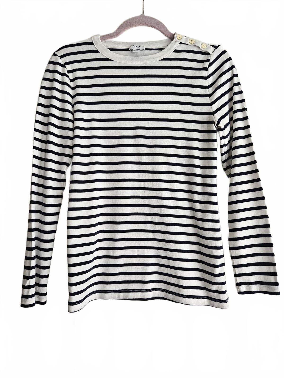 J.Crew Women's Medium Black and White Striped Long Sleeve Shirt
