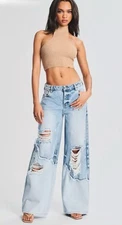NWT SER.O.YA Torell Wide Leg Jeans Distressed Grunge Edgy Size 25 SOLD OUT $325