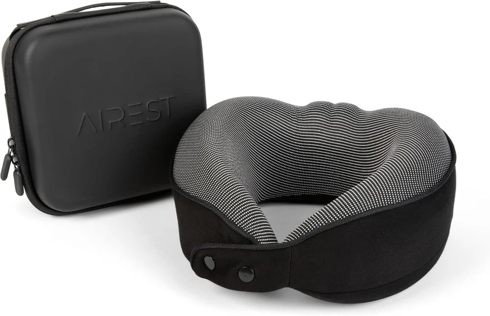 Magnetic Button Travel Neck Pillow with Memory Foam & Case