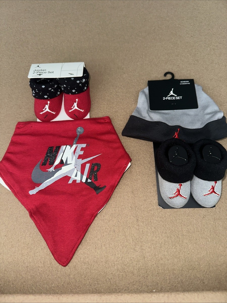 Bundle 2 Jordan Sets New Born Crib Hat/ Booties / Bib 0/6 Months