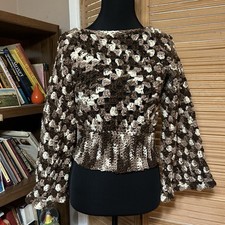 Handmade Crochet Granny Square Multi Brown Acrylic Long Sleeve Cropped Sweater