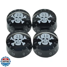 Dopro 4pcs Black with White Skull Guitar Speed Dial Knobs Control Knob fits L
