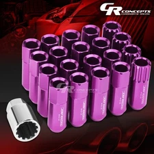 PURPLE 16 LUG+4 LOCK NUT+ADAPTERS M12X1.25 20OD 60MM TALL SPLINE STYLE ALUMINUM