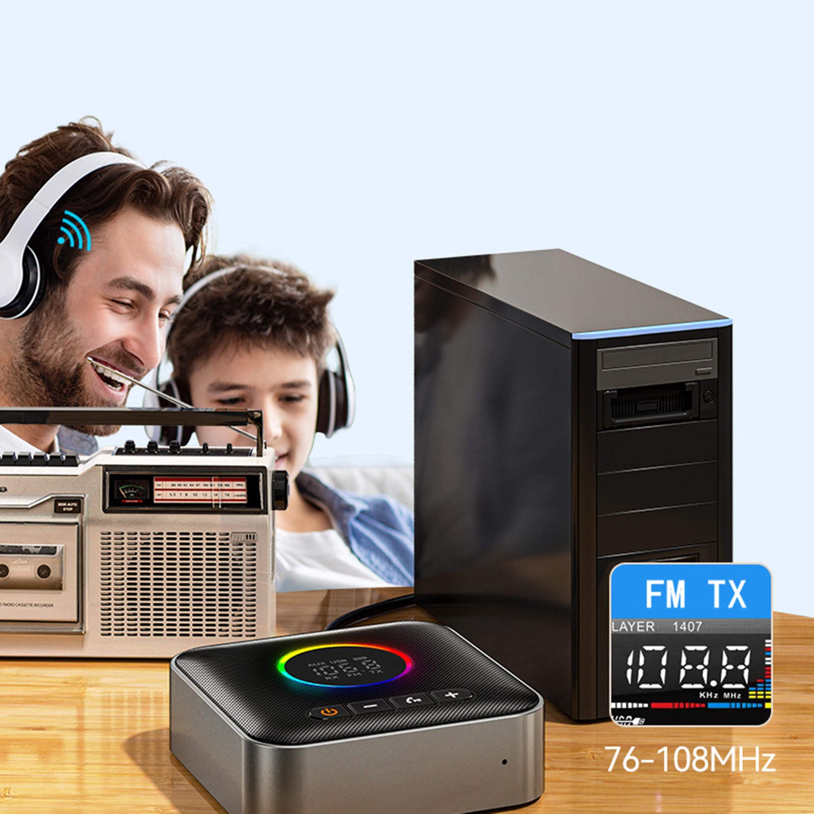 Mutiilfunction 3in1 Bluetooth 5.4 FM Transmitter Receiver Audio Adapter AUX