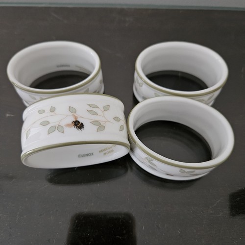 Vintage LENOX Butterfly Meadow Porcelain Napkin Rings Set Bees & Ladybug Spring - Picture 6 of 14