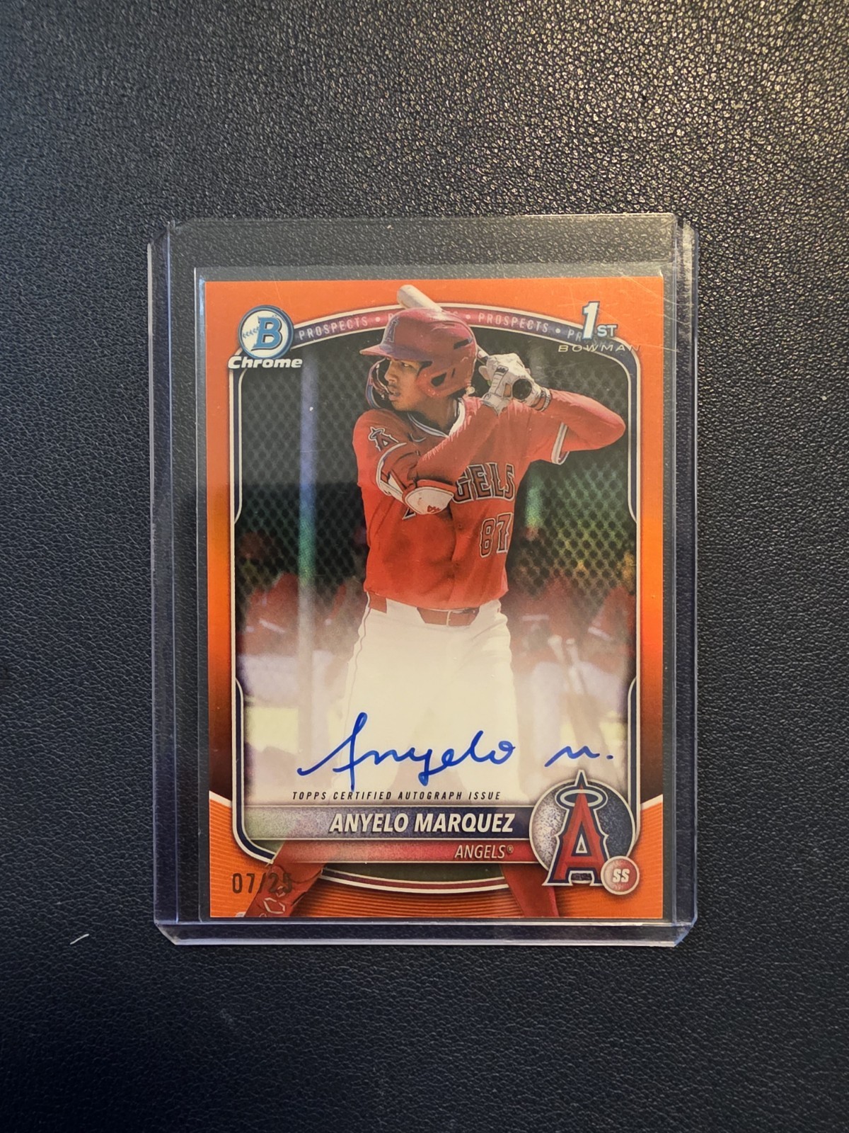2025 Bowman Chrome 1st Anyelo Marquez Orange Refractor Auto 7/25 Angels
